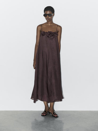 Long ramie floral dress - STUDIO