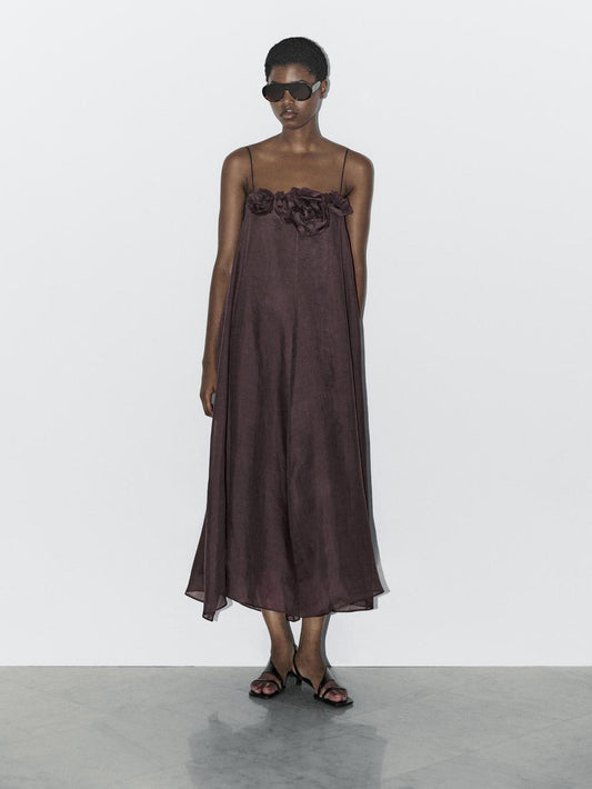 Long ramie floral dress - STUDIO