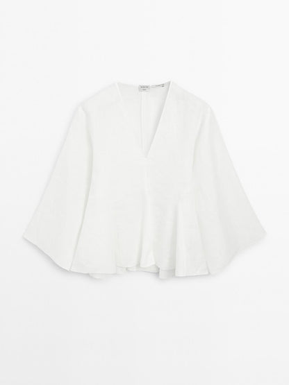 100% linen blouse with godet details - STUDIO