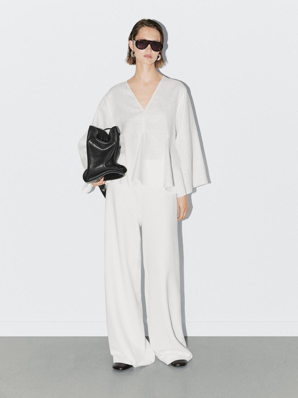 100% linen blouse with godet details - STUDIO