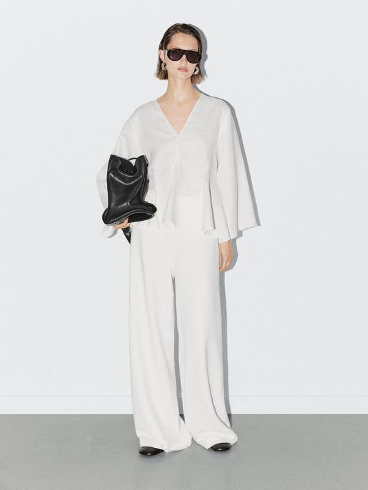 100% linen blouse with godet details - STUDIO