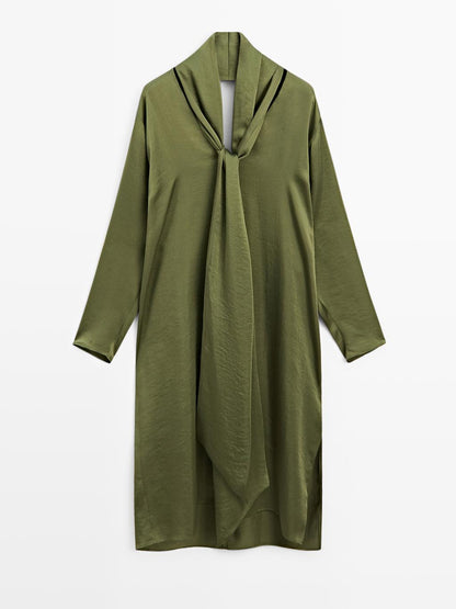 Long V-neckline blouse with tie detail - STUDIO