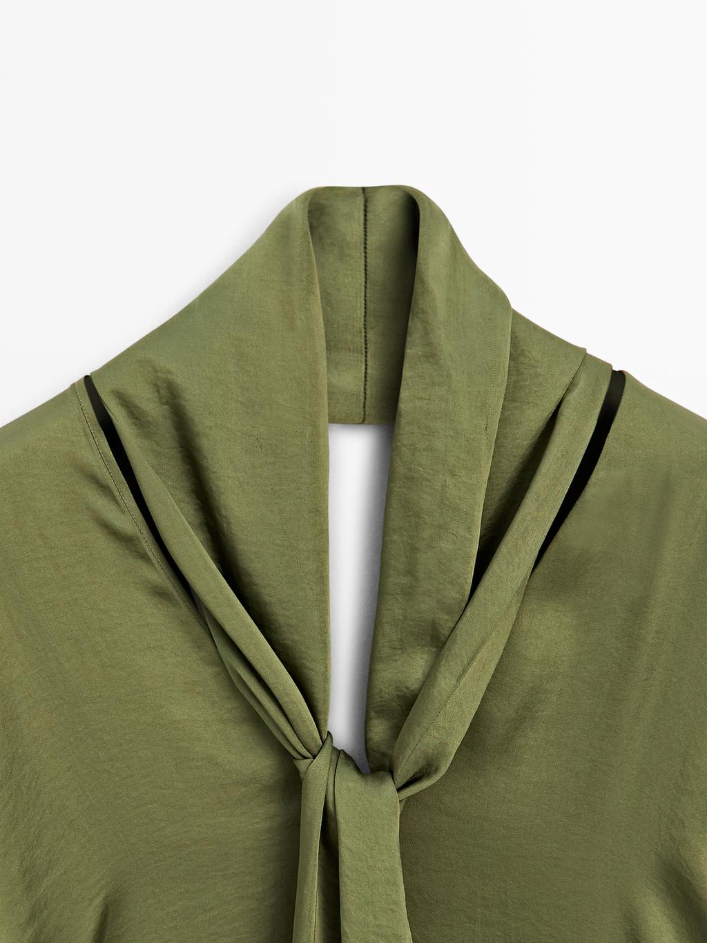 Long V-neckline blouse with tie detail - STUDIO