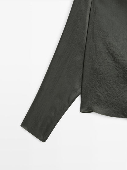 Flowing short satin blouse - STUDIO