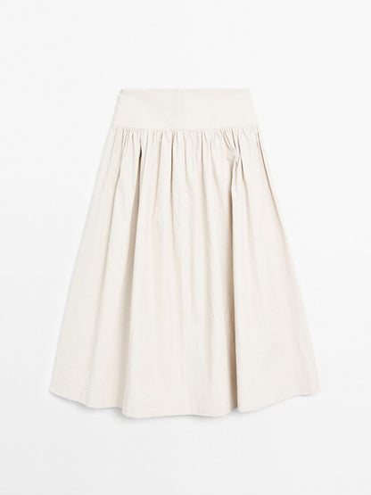 100% linen midi skirt with yoke - STUDIO