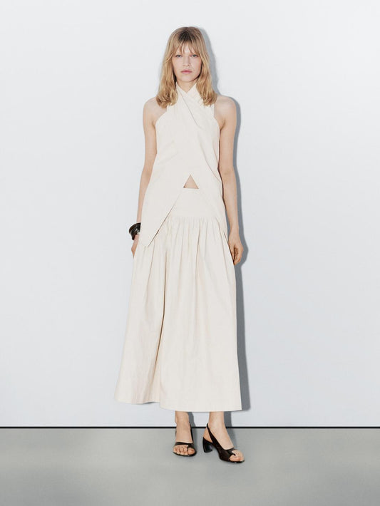 100% linen midi skirt with yoke - STUDIO