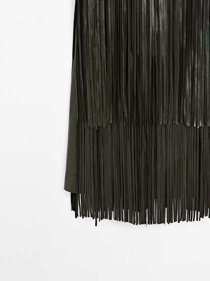 Short nappa leather dress with fringing - STUDIO