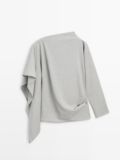 100% wool asymmetric ruffled blouse - STUDIO