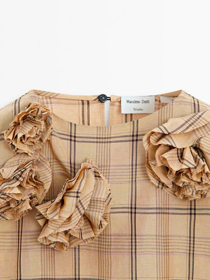 Blouse with floral and check print - STUDIO