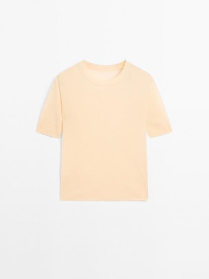 100% wool short sleeve fine knit sweater - STUDIO