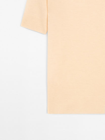 100% wool short sleeve fine knit sweater - STUDIO