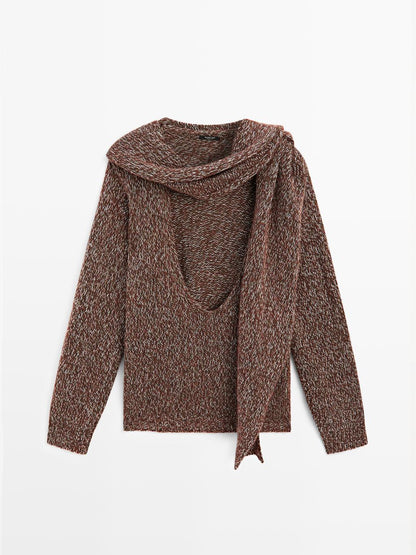 V-neck knit sweater with scarf - STUDIO