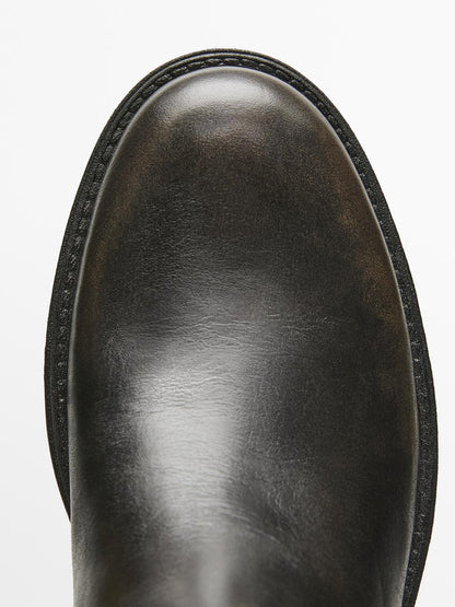 Brushed leather boots