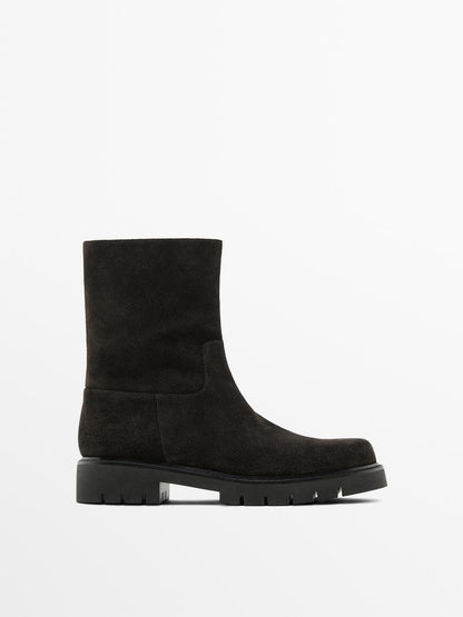 Split suede ankle boots with track sole