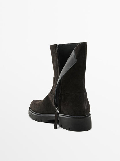 Split suede ankle boots with track sole