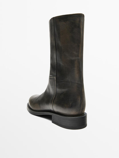 Brushed leather ankle boots