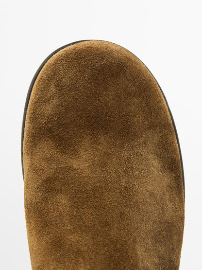 Brushed split leather ankle boots