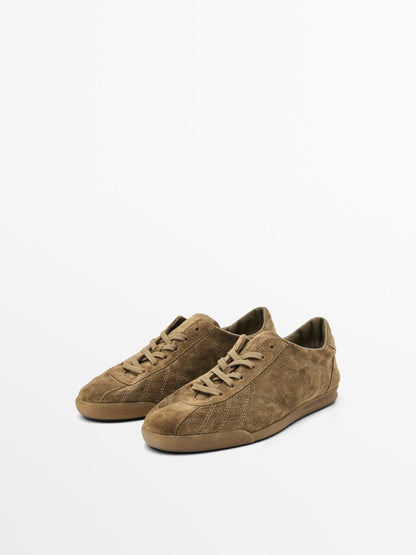 Split suede trainers