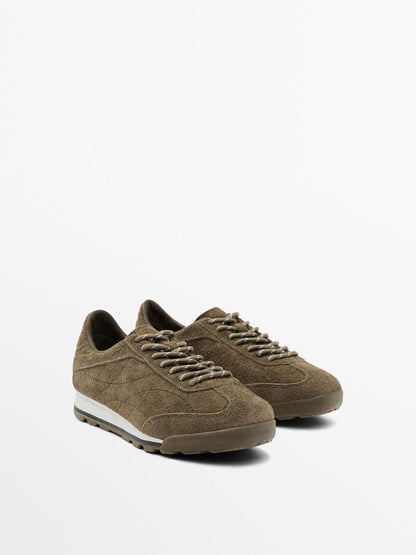 Split suede leather trainers
