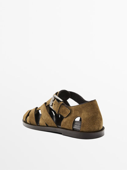 Split leather cage sandals