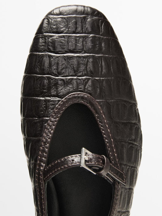 Soft mock croc leather ballet flats