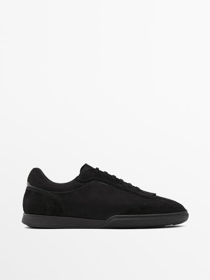Split leather trainers with contrast soles