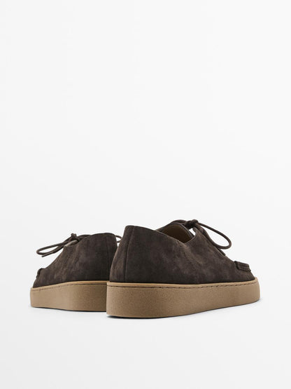 Moc toe split suede shoes