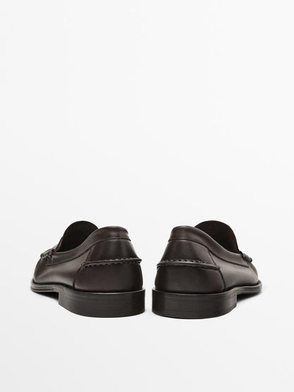 Oiled leather penny strap loafers
