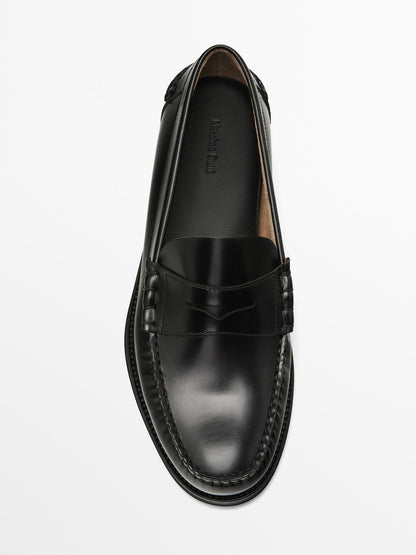 Leather loafers with penny strap