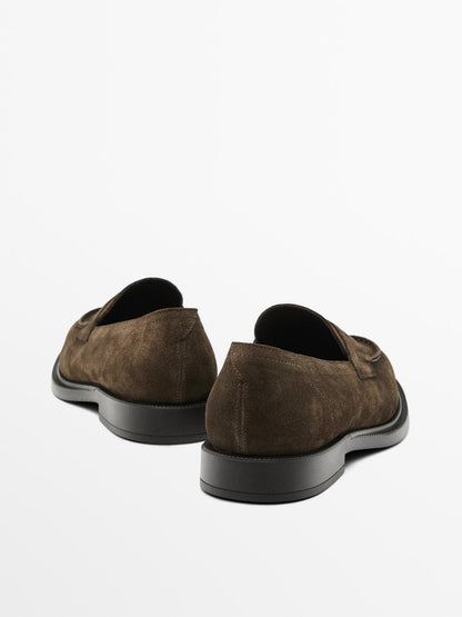 Split suede penny loafers