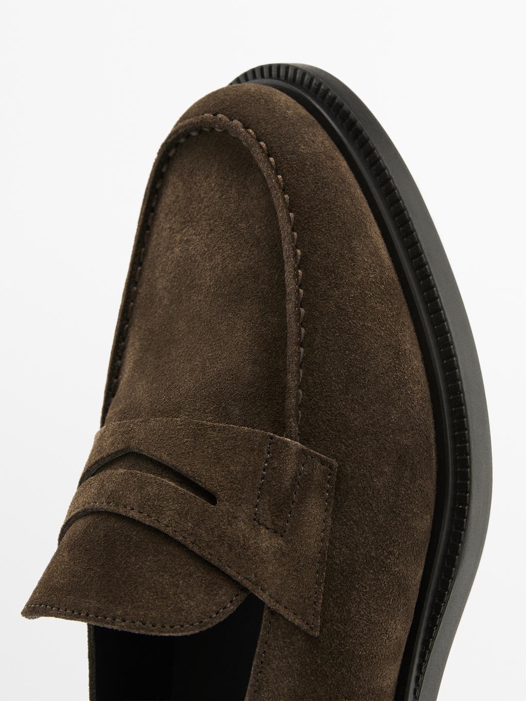 Split suede penny loafers